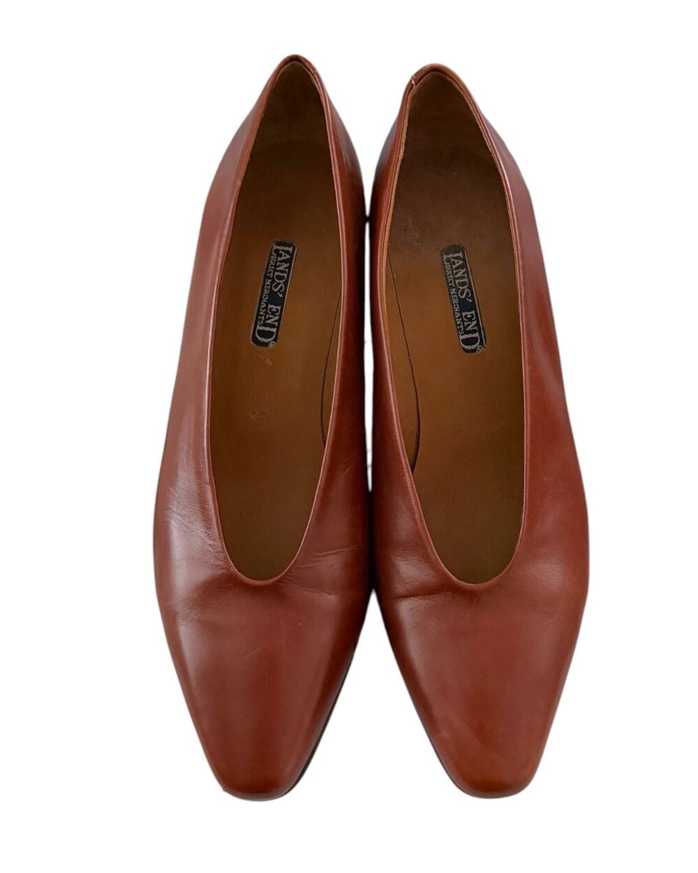 Lands’ End VTG Cognac Brown Leather Pumps Womens 7B Made in Italy Low Block Heel